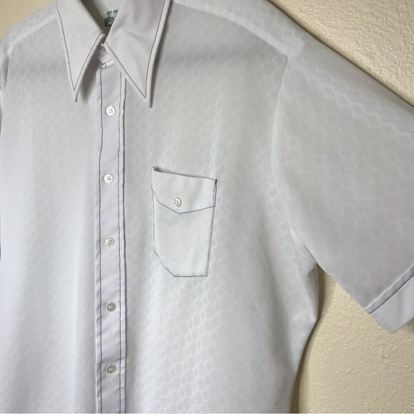 Vintage KMart Dagger Collar White Short Sleeve Button Front Shirt Mens Size XL - Picture 3 of 14